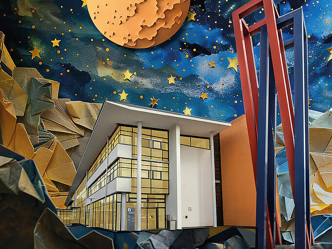 Foto zeigt Hochschule Hof mit Steele als Grafik, Bewerbung NdW